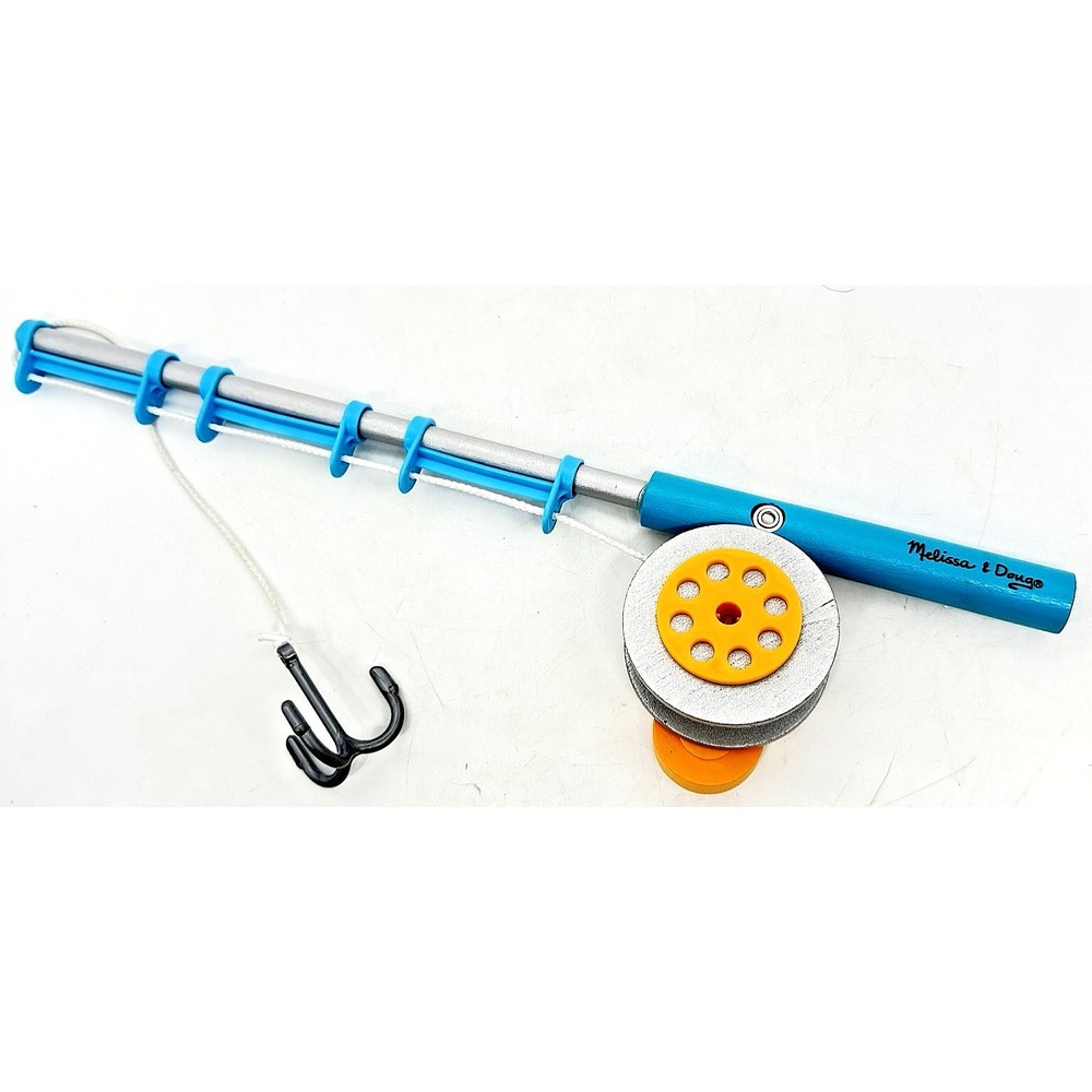 Melissa & Doug Blue Wood Fishing Rod & Reel Replacement Pole Toy Fish w/ Hook